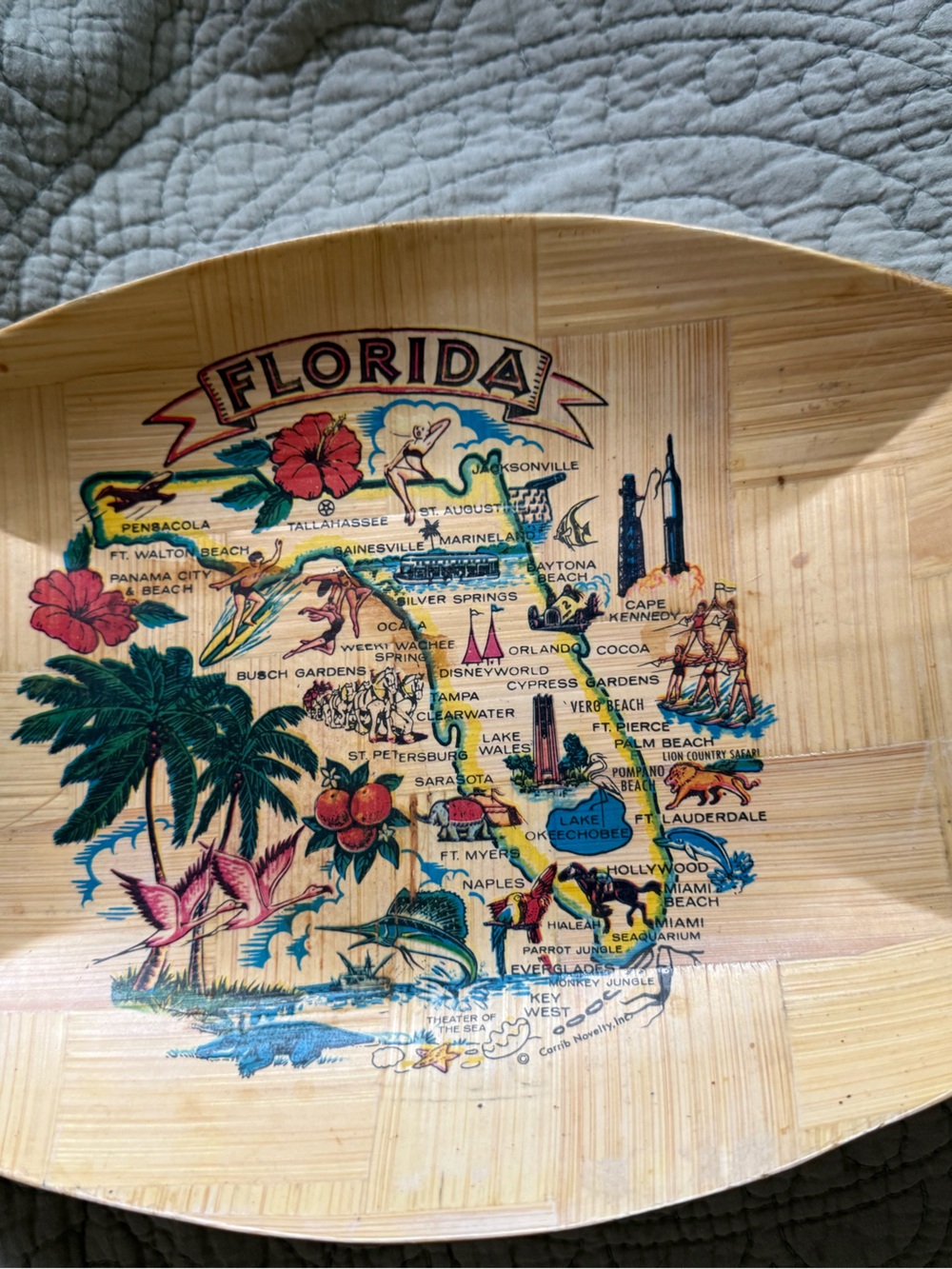Florida Souvenir Decorative Bamboo Tray with Colorful Map